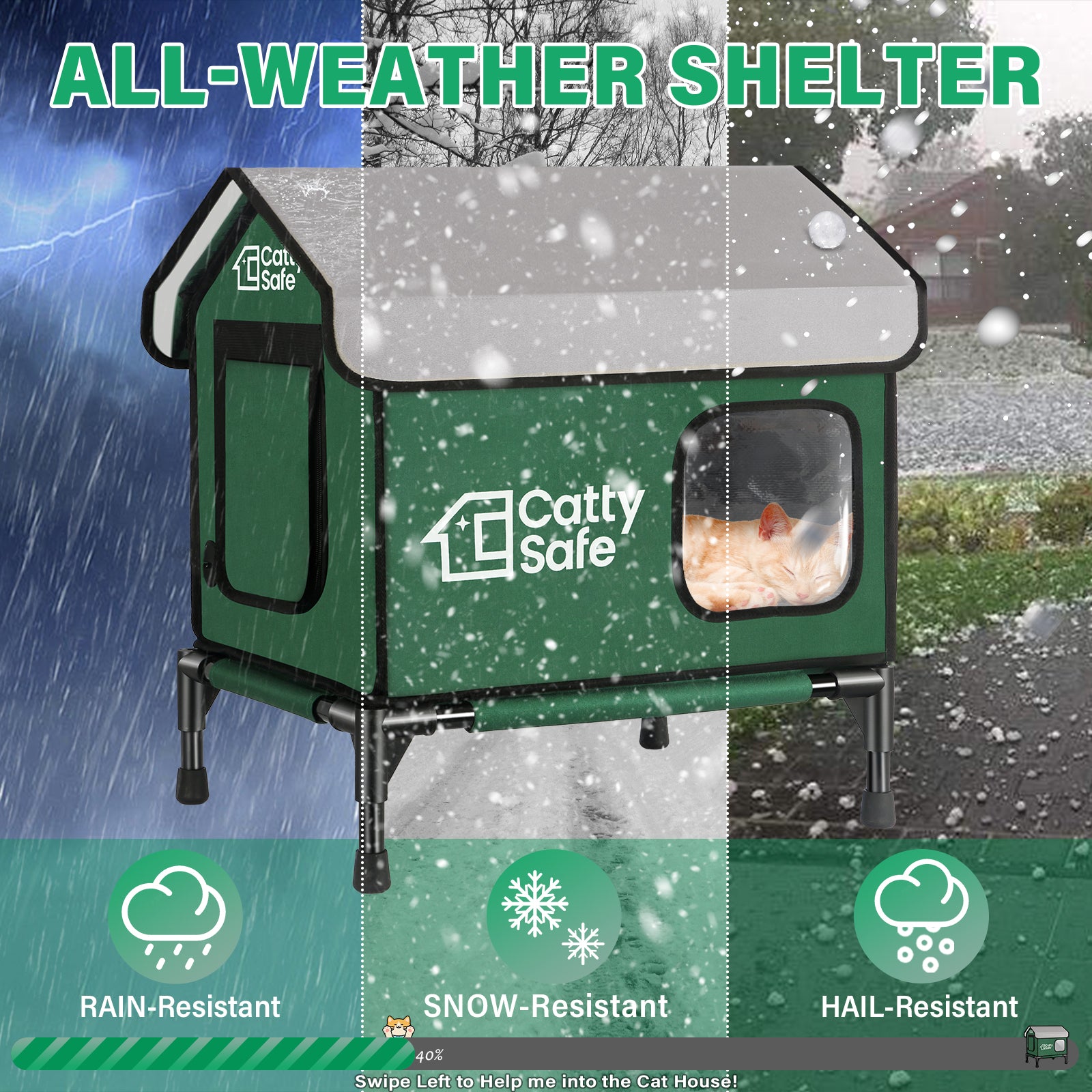 Cattysafe Indestructible Outdoor Heated Cat House for Winter, Insulated Waterproof with Heating Pad (21*14*21 Inch)
