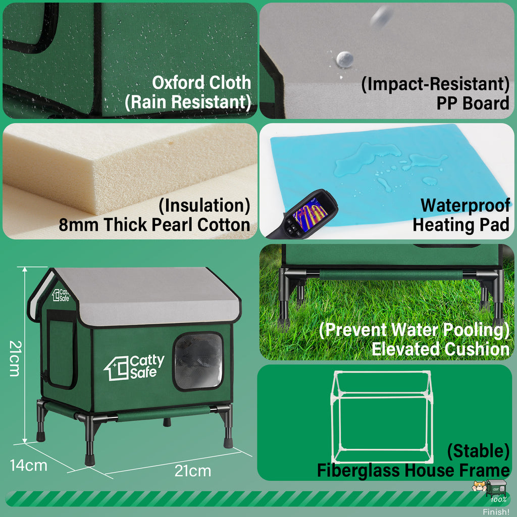 Cattysafe Indestructible Outdoor Heated Cat House for Winter, Insulated Waterproof with Heating Pad (21*14*21 Inch)
