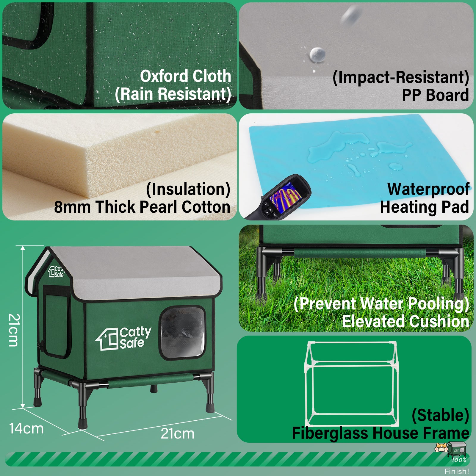 Cattysafe Indestructible Outdoor Heated Cat House for Winter, Insulated Waterproof with Heating Pad (21*14*21 Inch)